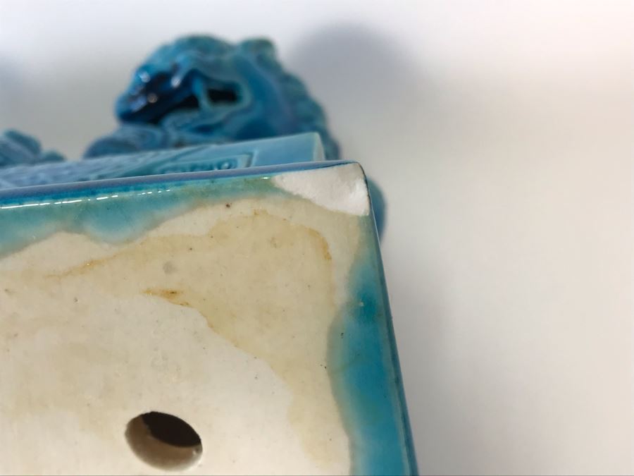 Pair Of Asian Blue Glazed Cermaic Foo Dogs 6W X 7.5D X 10H [Photo 16]