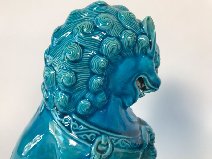 Pair Of Asian Blue Glazed Cermaic Foo Dogs 6W X 7.5D X 10H [Photo 7]