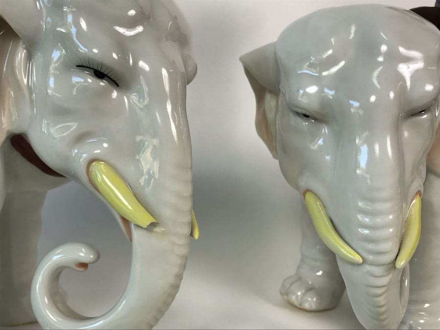 Pair Of Chinese Elephant Candleholders 8.5W X 4.5D X 10H (One Elephant Tusk Is Chipped And Other Elephant's Blanket Has Been Repaired) [Photo 9]