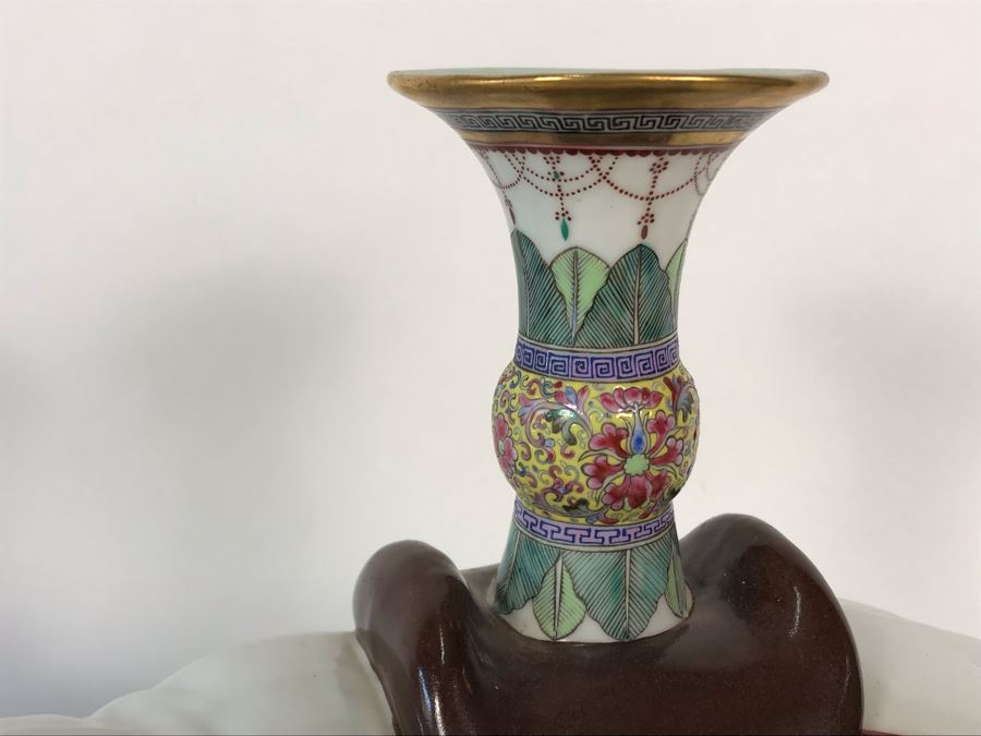 Pair Of Chinese Elephant Candleholders 8.5W X 4.5D X 10H (One Elephant Tusk Is Chipped And Other Elephant's Blanket Has Been Repaired) [Photo 11]