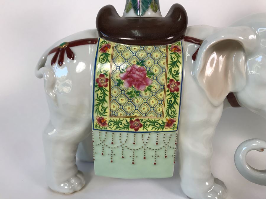 Pair Of Chinese Elephant Candleholders 8.5W X 4.5D X 10H (One Elephant Tusk Is Chipped And Other Elephant's Blanket Has Been Repaired) [Photo 4]