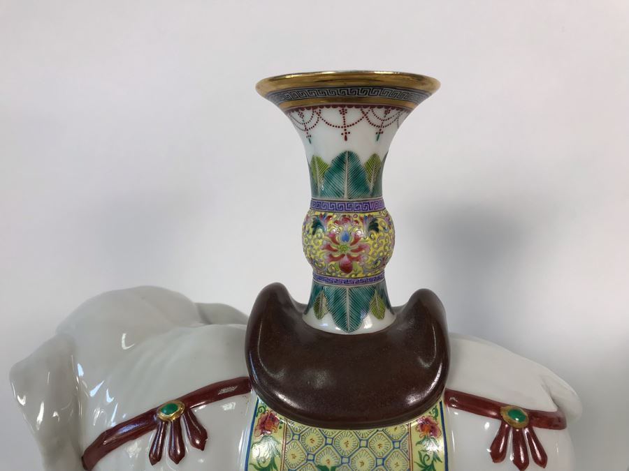 Pair Of Chinese Elephant Candleholders 8.5W X 4.5D X 10H (One Elephant Tusk Is Chipped And Other Elephant's Blanket Has Been Repaired) [Photo 14]