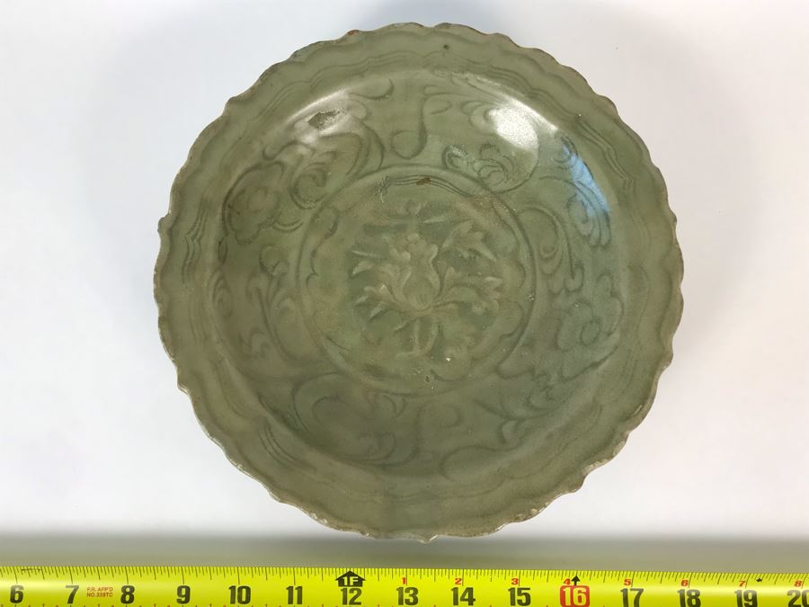 Old Chinese Longquan Celadon Porcelain Bowl 9W X 1.5H