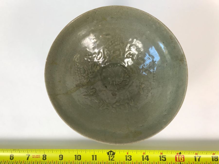 Old Chinese Longquan Celadon Porcelain Bowl 7W X 3H