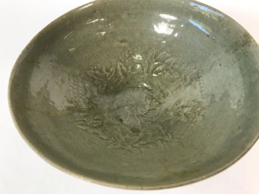 Old Chinese Longquan Celadon Porcelain Bowl 7W X 3H [Photo 2]