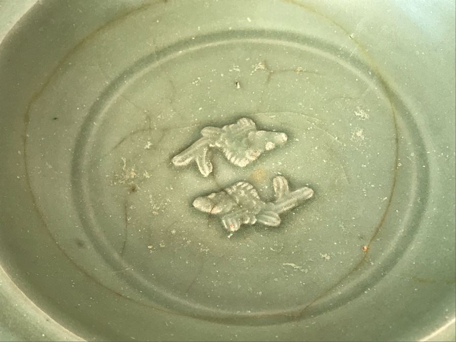 Old Chinese Longquan Celadon Two-Fish Porcelain Bowl 8W X 1.75H [Photo 5]
