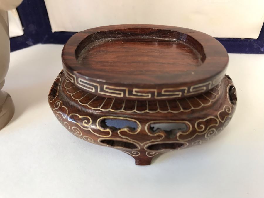 Chinese Carved Stone Temple Jar With Lid 5W X 8.5H And Wooden Stand [Photo 16]