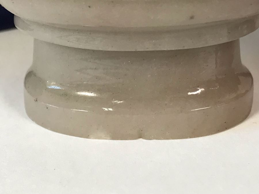 Chinese Carved Stone Temple Jar With Lid 5W X 8.5H And Wooden Stand [Photo 17]