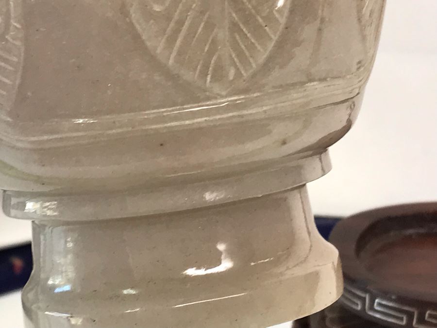 Chinese Carved Stone Temple Jar With Lid 5W X 8.5H And Wooden Stand [Photo 19]