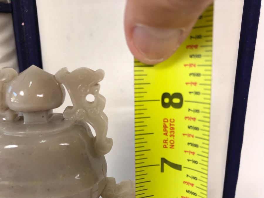 Chinese Carved Stone Temple Jar With Lid 5W X 8.5H And Wooden Stand [Photo 24]