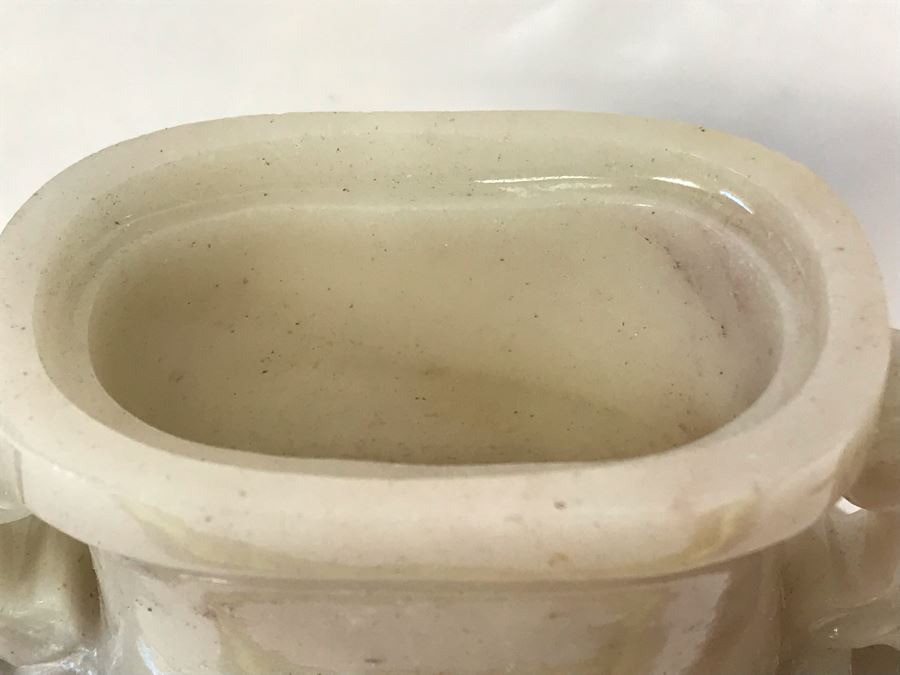 Chinese Carved Stone Temple Jar With Lid 5W X 8.5H And Wooden Stand [Photo 14]