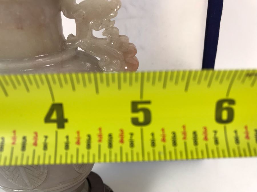 Chinese Carved Stone Temple Jar With Lid 5W X 8.5H And Wooden Stand [Photo 23]