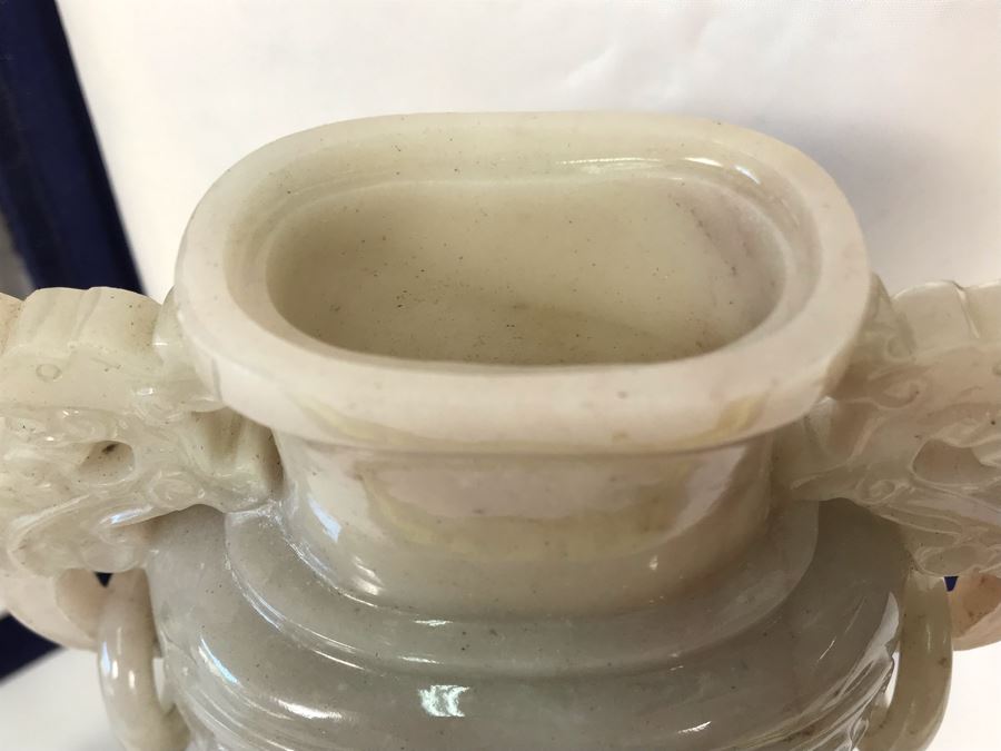 Chinese Carved Stone Temple Jar With Lid 5W X 8.5H And Wooden Stand [Photo 13]