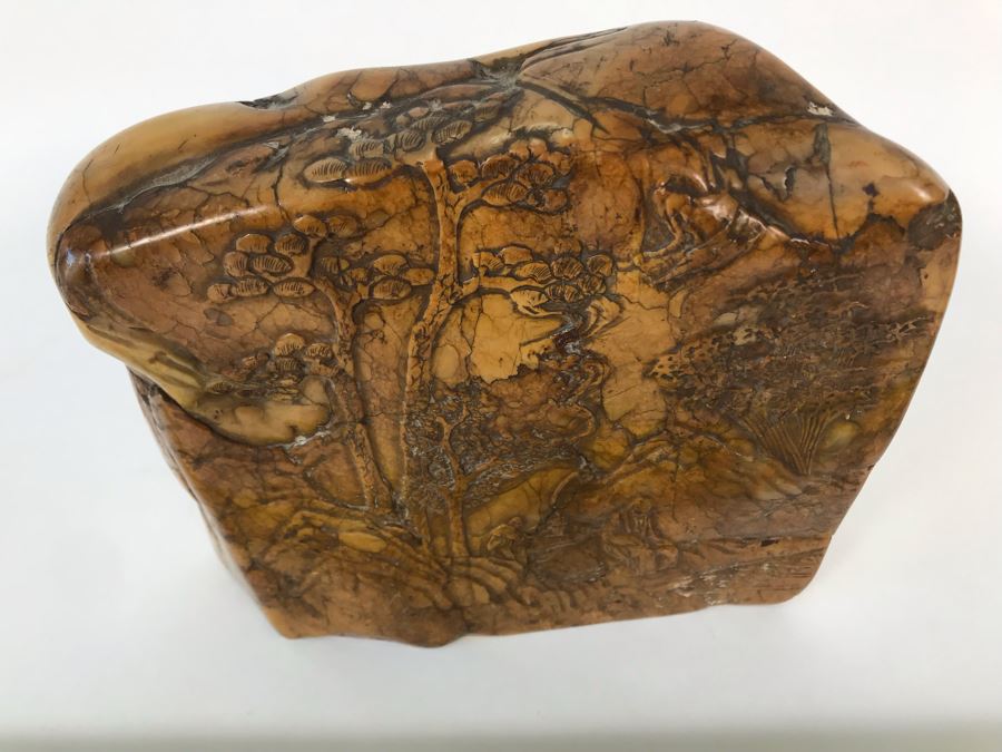 Vintage Signed Chinese Carved Stone Landscape Artwork 7W X 3D X 6H [Photo 4]