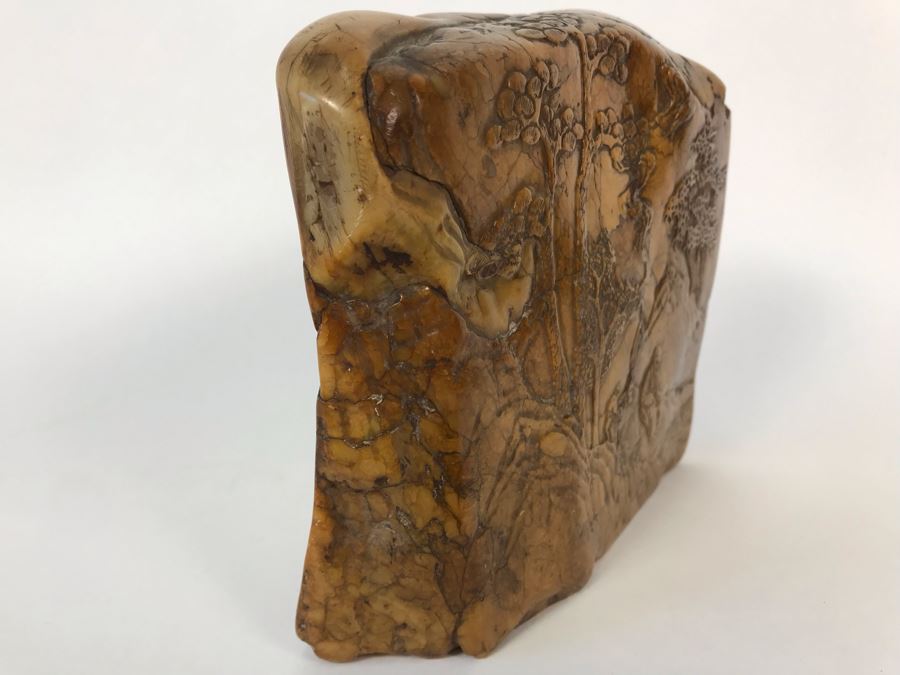Vintage Signed Chinese Carved Stone Landscape Artwork 7W X 3D X 6H [Photo 9]