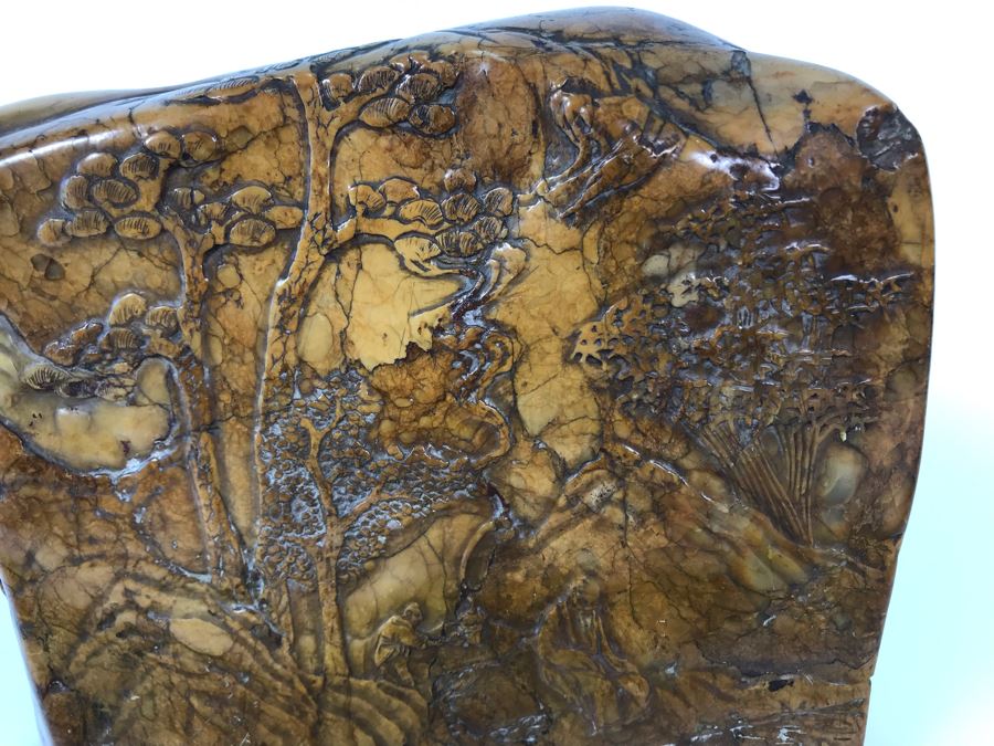 Vintage Signed Chinese Carved Stone Landscape Artwork 7W X 3D X 6H [Photo 7]