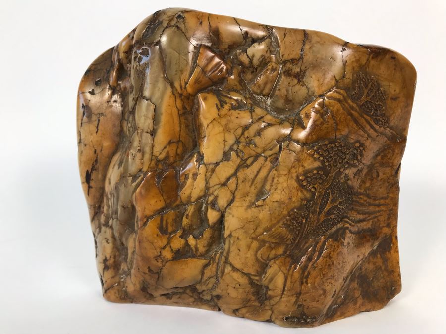 Vintage Signed Chinese Carved Stone Landscape Artwork 7W X 3D X 6H [Photo 12]