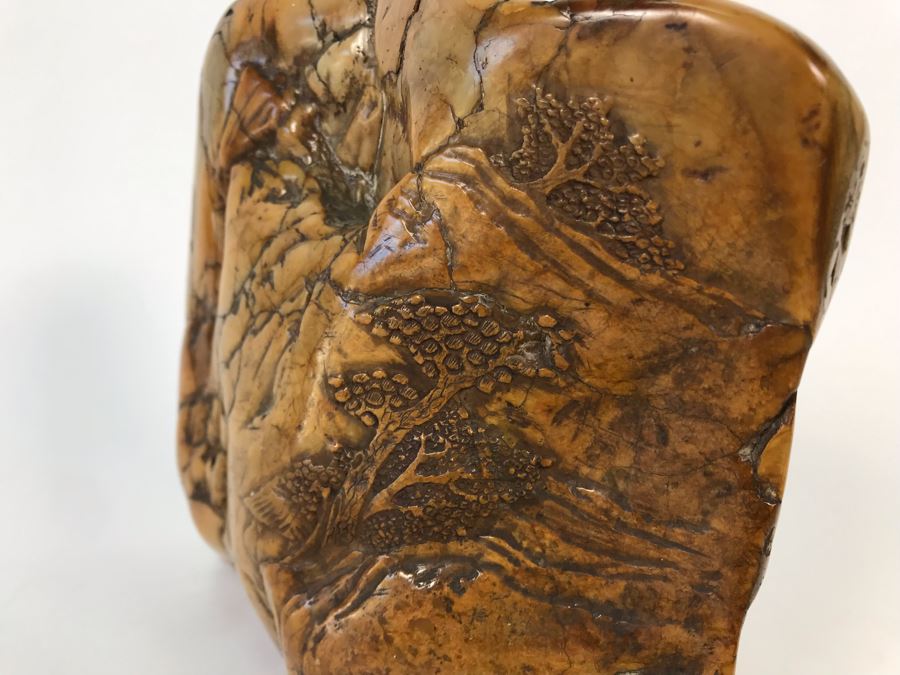 Vintage Signed Chinese Carved Stone Landscape Artwork 7W X 3D X 6H [Photo 11]