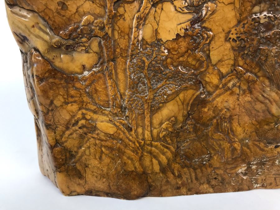 Vintage Signed Chinese Carved Stone Landscape Artwork 7W X 3D X 6H [Photo 5]