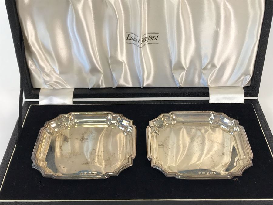 Pair Of Vintage English Sterling Silver Dishes 3.5W With Original Box 79.9g