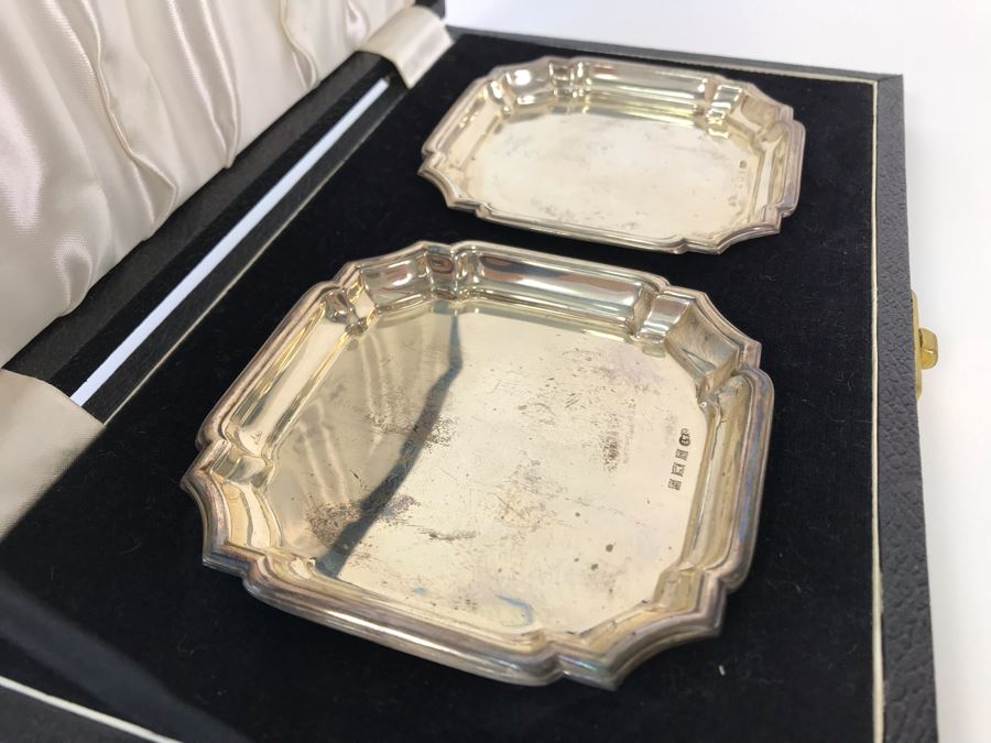 Pair Of Vintage English Sterling Silver Dishes 3.5W With Original Box 79.9g [Photo 3]