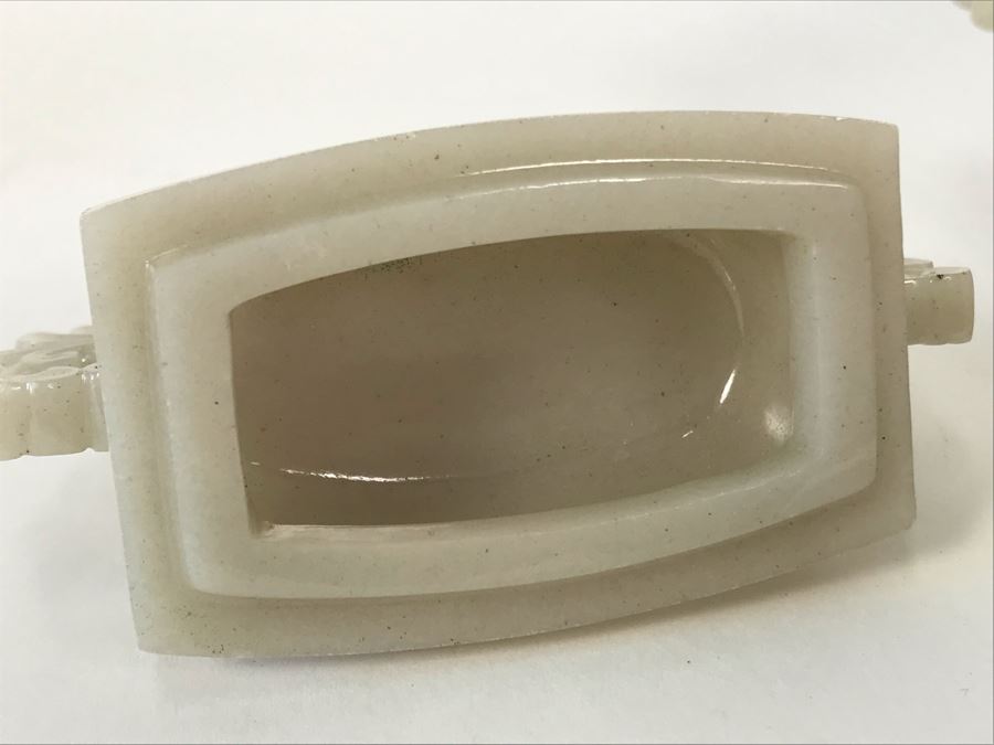 Chinese Carved Stone Temple Jar With Lid 5W X 2D X 6H And Wooden Stand [Photo 19]