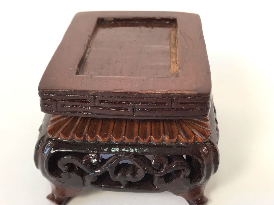 Chinese Carved Stone Temple Jar With Lid 5W X 2D X 6H And Wooden Stand [Photo 26]