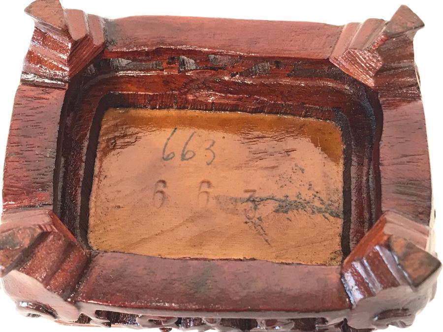 Chinese Carved Stone Temple Jar With Lid 5W X 2D X 6H And Wooden Stand [Photo 27]