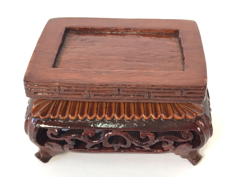 Chinese Carved Stone Temple Jar With Lid 5W X 2D X 6H And Wooden Stand [Photo 25]