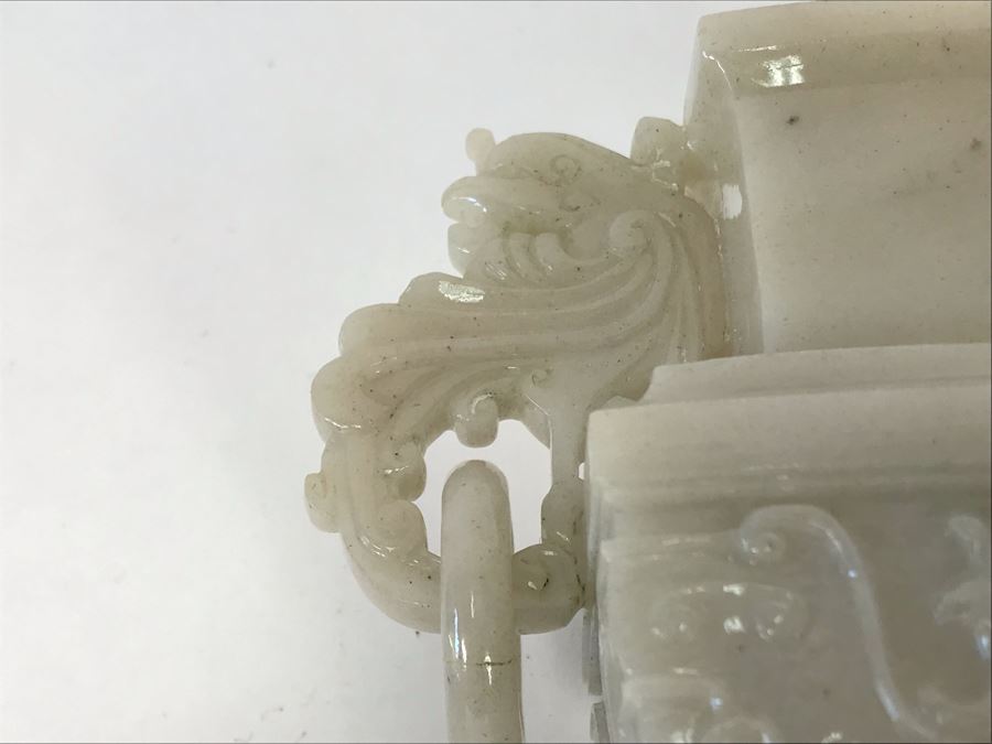 Chinese Carved Stone Temple Jar With Lid 5W X 2D X 6H And Wooden Stand [Photo 21]