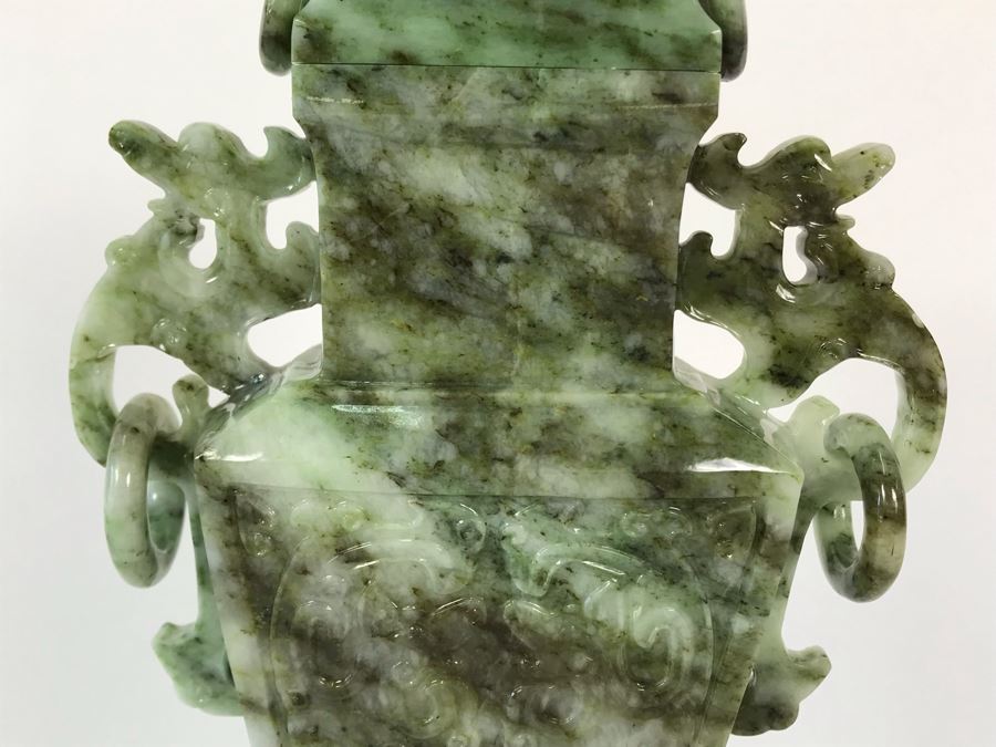 Chinese Carved Stone Temple Jar With Lid And Wooden Stand [Photo 5]