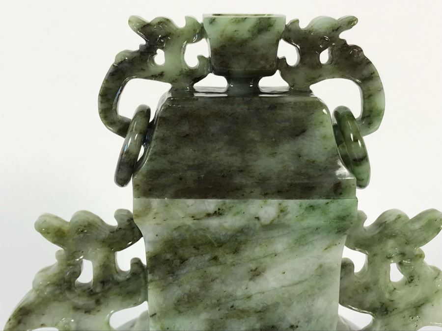 Chinese Carved Stone Temple Jar With Lid And Wooden Stand [Photo 19]