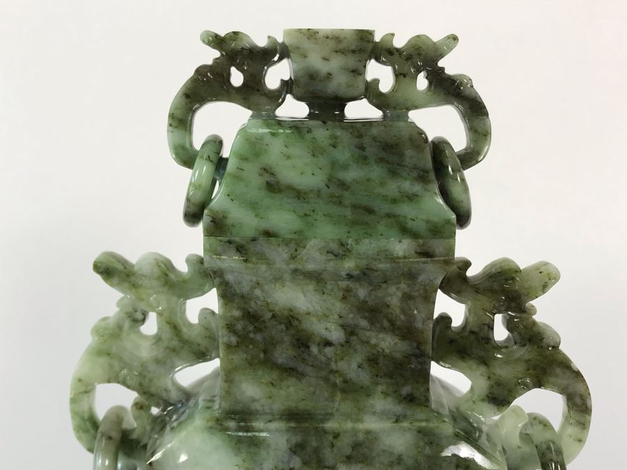 Chinese Carved Stone Temple Jar With Lid And Wooden Stand [Photo 6]