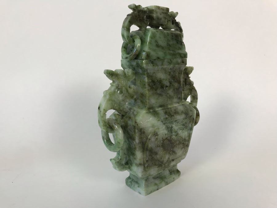 Chinese Carved Stone Temple Jar With Lid And Wooden Stand [Photo 22]