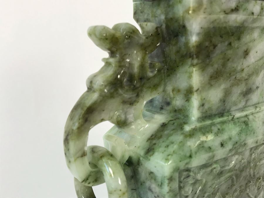 Chinese Carved Stone Temple Jar With Lid And Wooden Stand [Photo 15]