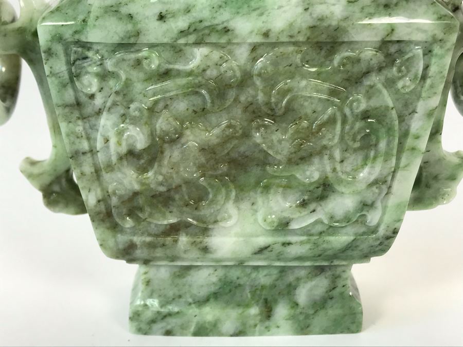 Chinese Carved Stone Temple Jar With Lid And Wooden Stand [Photo 18]