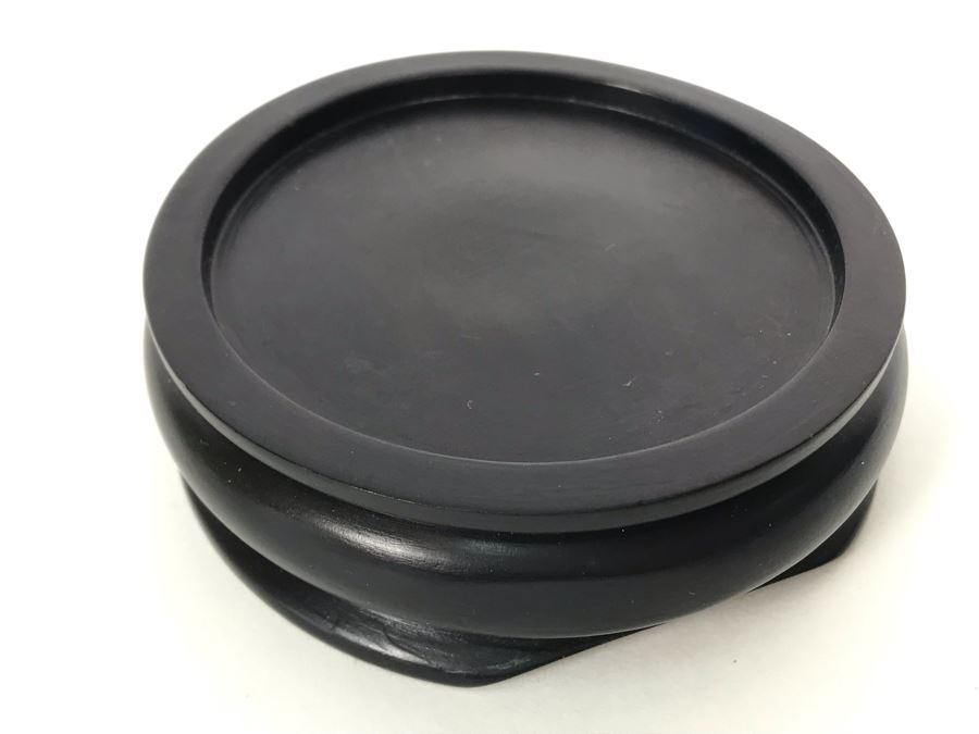 Chinese Carved Green Translucent Stone Round Box With Dragon Serpent Lid With Original Box 4R X 2.25H [Photo 26]