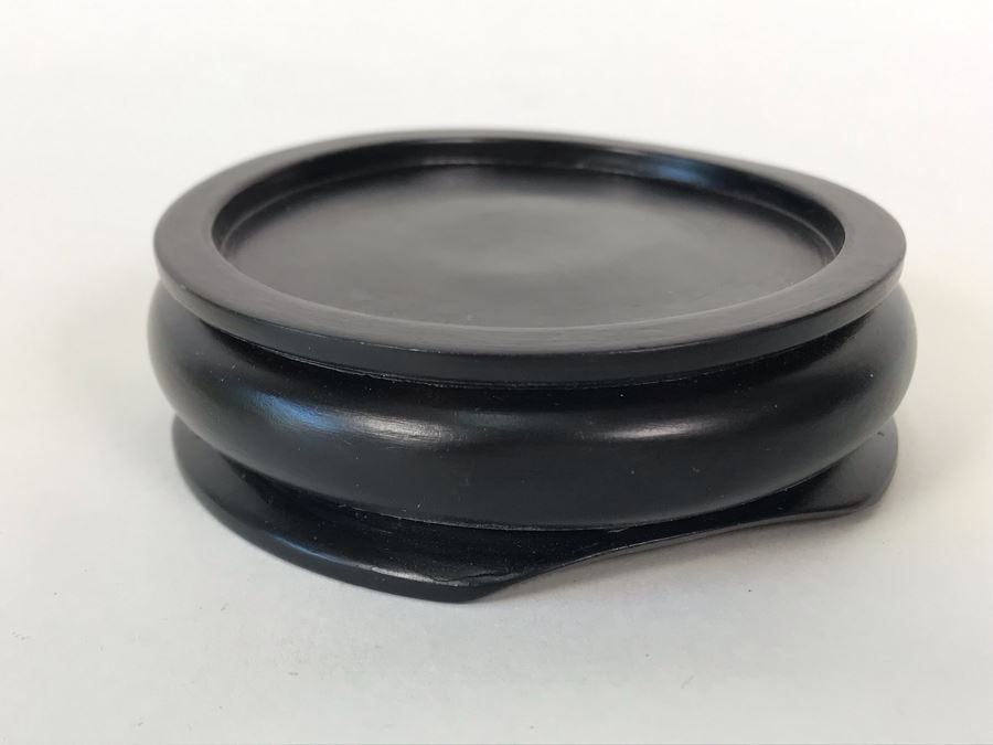 Chinese Carved Green Translucent Stone Round Box With Dragon Serpent Lid With Original Box 4R X 2.25H [Photo 27]