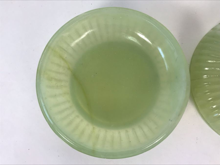 Chinese Carved Green Translucent Stone Round Box With Dragon Serpent Lid With Original Box 4R X 2.25H [Photo 14]