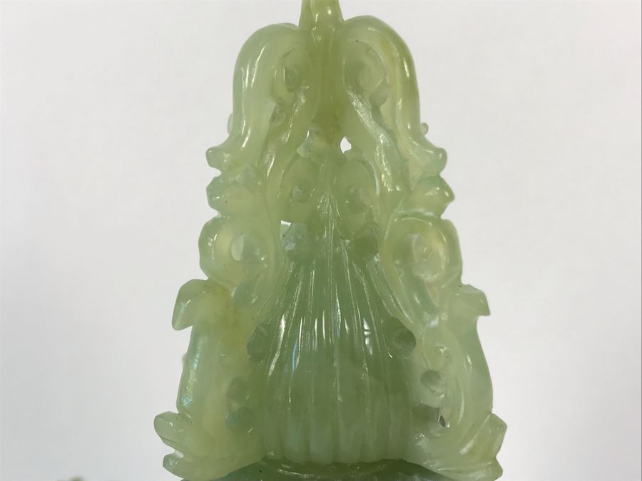 Vintage Chinese Carved Green Translucent Stone Incense Burner With Dragon Handles 6.5W X 4D X 9H [Photo 16]