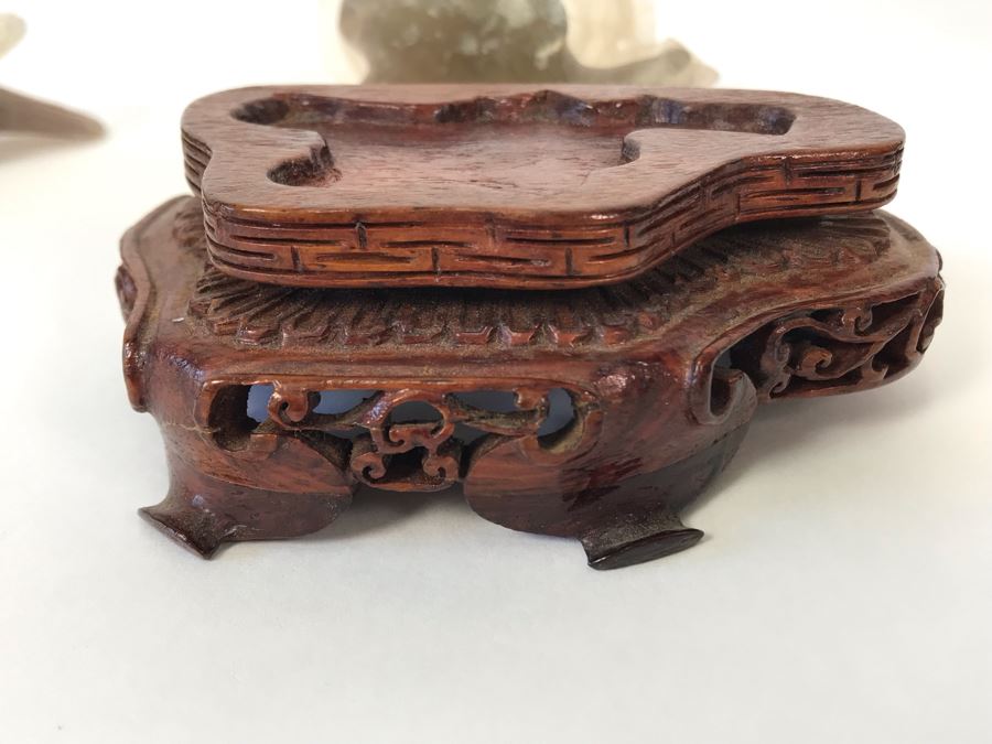 Pair Of Vintage Chinese Carved Stone Bird Figurines Boxes (Some Damage) With Wooden Stands Each 5W X 2D X 4H [Photo 30]
