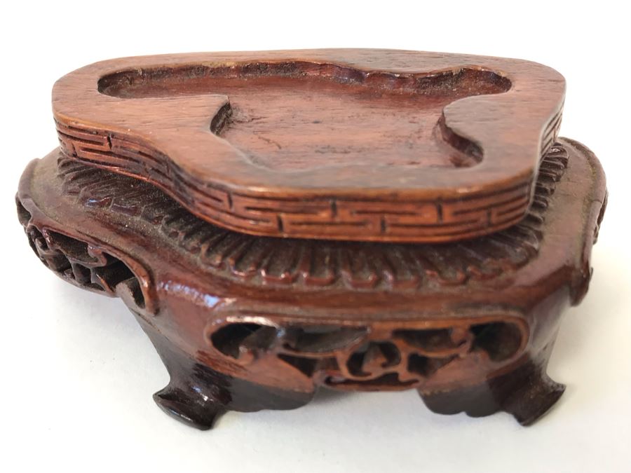 Pair Of Vintage Chinese Carved Stone Bird Figurines Boxes (Some Damage) With Wooden Stands Each 5W X 2D X 4H [Photo 32]