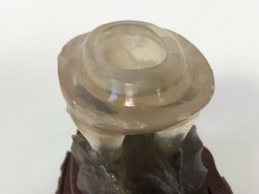 Pair Of Vintage Chinese Carved Stone Bird Figurines Boxes (Some Damage) With Wooden Stands Each 5W X 2D X 4H [Photo 25]