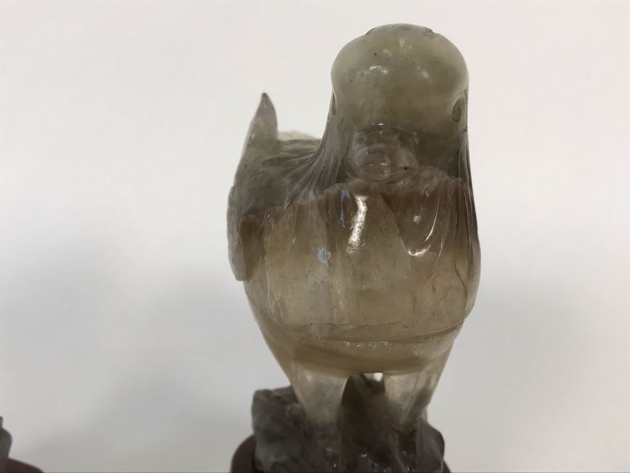 Pair Of Vintage Chinese Carved Stone Bird Figurines Boxes (Some Damage) With Wooden Stands Each 5W X 2D X 4H [Photo 10]