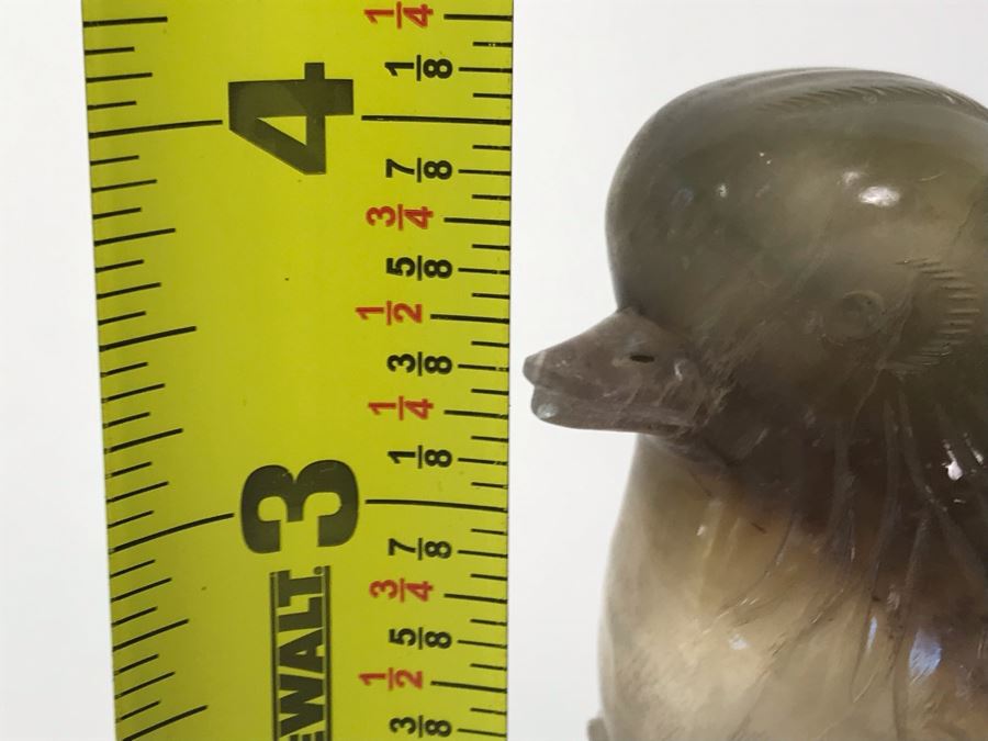 Pair Of Vintage Chinese Carved Stone Bird Figurines Boxes (Some Damage) With Wooden Stands Each 5W X 2D X 4H [Photo 36]