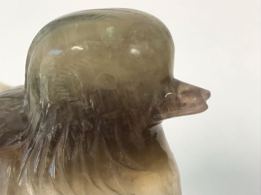 Pair Of Vintage Chinese Carved Stone Bird Figurines Boxes (Some Damage) With Wooden Stands Each 5W X 2D X 4H [Photo 17]