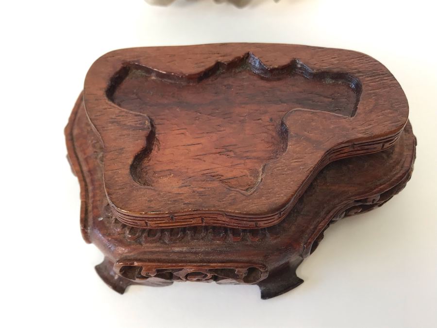 Pair Of Vintage Chinese Carved Stone Bird Figurines Boxes (Some Damage) With Wooden Stands Each 5W X 2D X 4H [Photo 29]