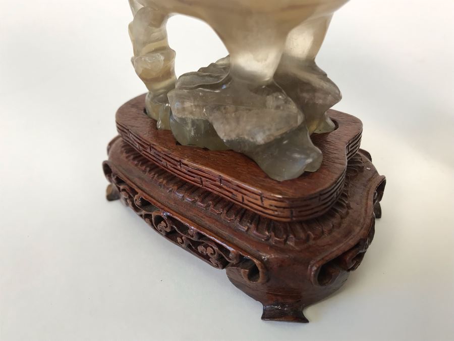 Pair Of Vintage Chinese Carved Stone Bird Figurines Boxes (Some Damage) With Wooden Stands Each 5W X 2D X 4H [Photo 18]
