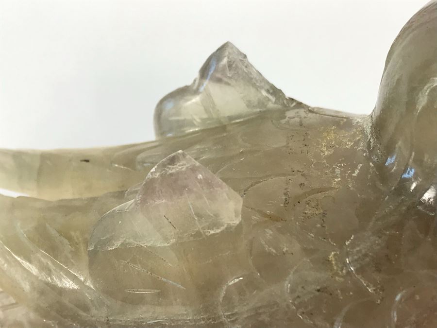 Pair Of Vintage Chinese Carved Stone Bird Figurines Boxes (Some Damage) With Wooden Stands Each 5W X 2D X 4H [Photo 35]