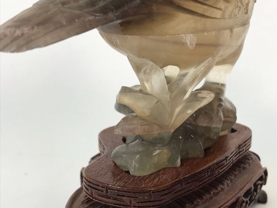 Pair Of Vintage Chinese Carved Stone Bird Figurines Boxes (Some Damage) With Wooden Stands Each 5W X 2D X 4H [Photo 20]